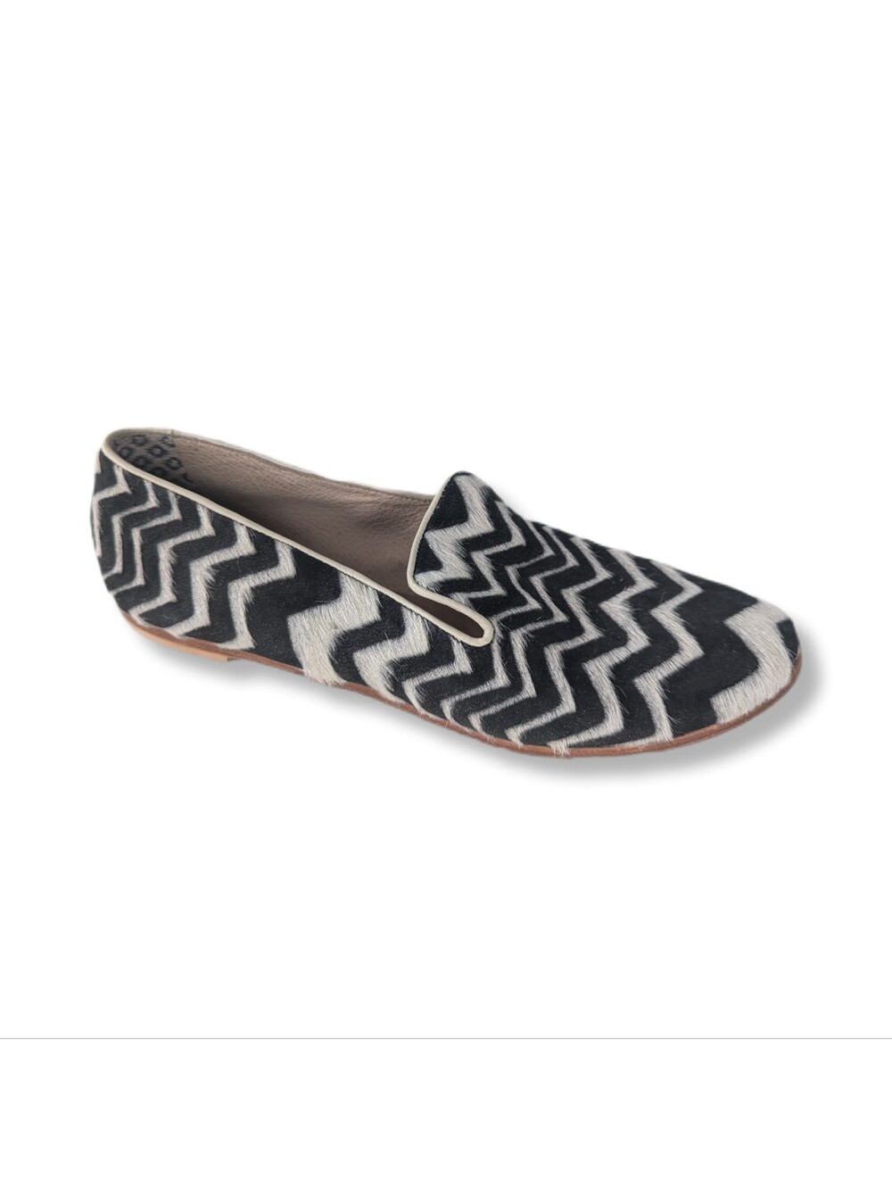 Matt Bernson Gitanes Black & White Calf Hair Chevron Slip On Loafers
